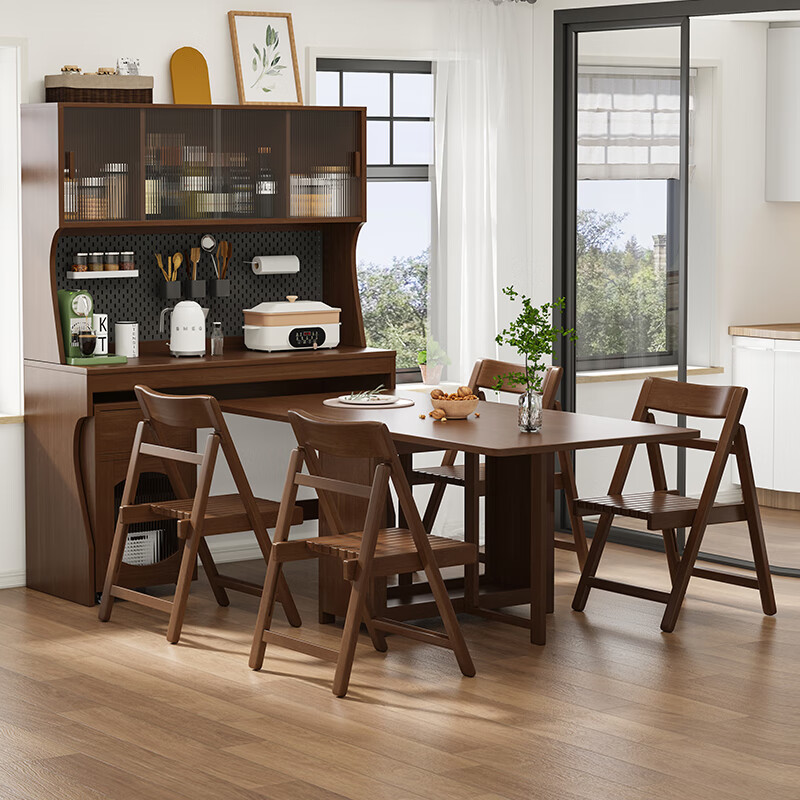 Jianxin solid wood folding dining table small apartment household dining table and chair combination movable dining table sideboard dining table integrated 5914