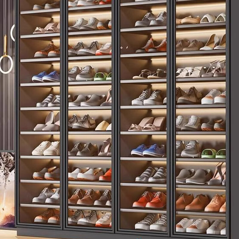 Caixiang storage cabinet multi-functional bookcase with glass door display wine cabinet light luxury custom home living room integrated whole wall to the top 6 layers elegant white length 120*height 120 holds about 38 pairs thickened standard version