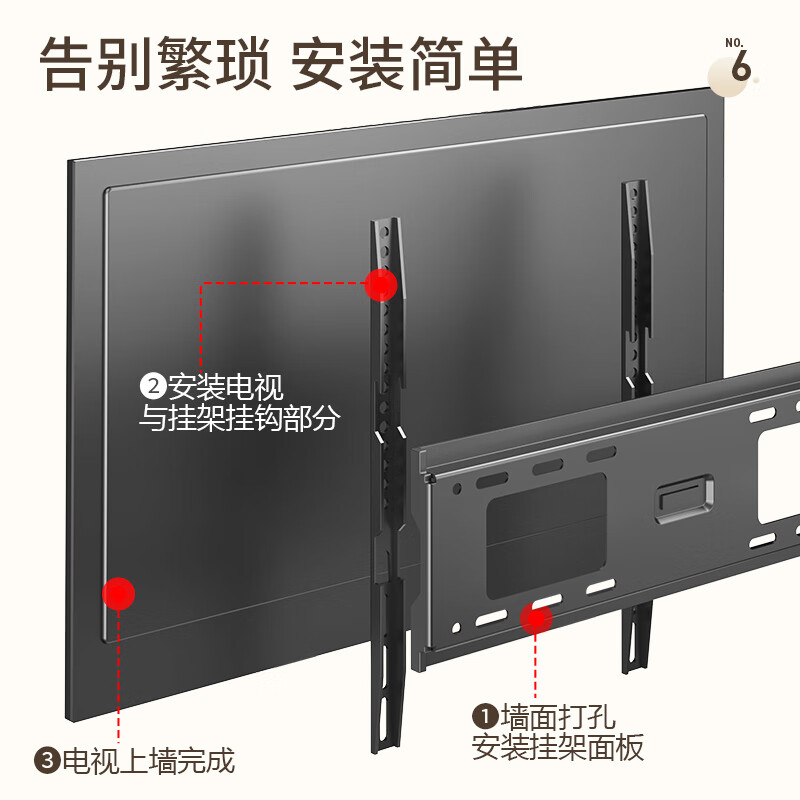 Xizhou Yeyu TV Mount (26-65 inches) Universal TV Bracket Suitable for Changhong Hisense Skyworth Xiaomi CL Haier Ultra-Thin Fixed Wall Mount