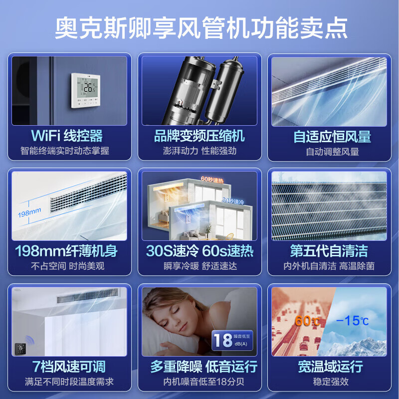 Oaks central air conditioner one-to-one duct machine frequency conversion heating and cooling 1.5 hp 2 hp 3 hp 4 hp household living room bedroom embedded air conditioner 5 hp 6 hp commercial office restaurant duct machine large 3 hp first-class energy efficiency Qingxiang-installation included 35-41