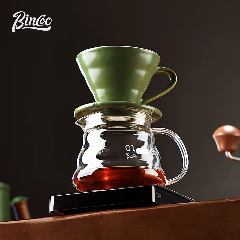 Bincoo hand-brewed coffee pot set V60 ceramic filter cup glass sharing pot coffee utensils hand grinder complete set V01 hand-brewed coffee 4-piece set