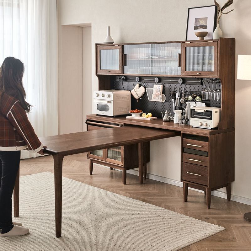 Exclusive Senhuo solid wood sideboard North American black walnut wall-mounted integrated high cabinet with built-in table wine cabinet cabinet living room multi-function 1.65 meter sideboard (North American black walnut)