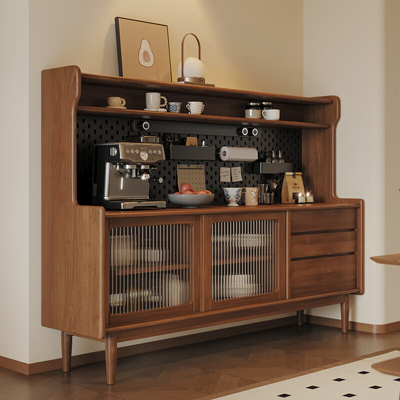 YMOGHOUSE includes installation, solid wood sideboard, wall-mounted, multifunctional storage cabinet, storage cabinet, home living room storage cabinet, walnut color 160*40*141CM