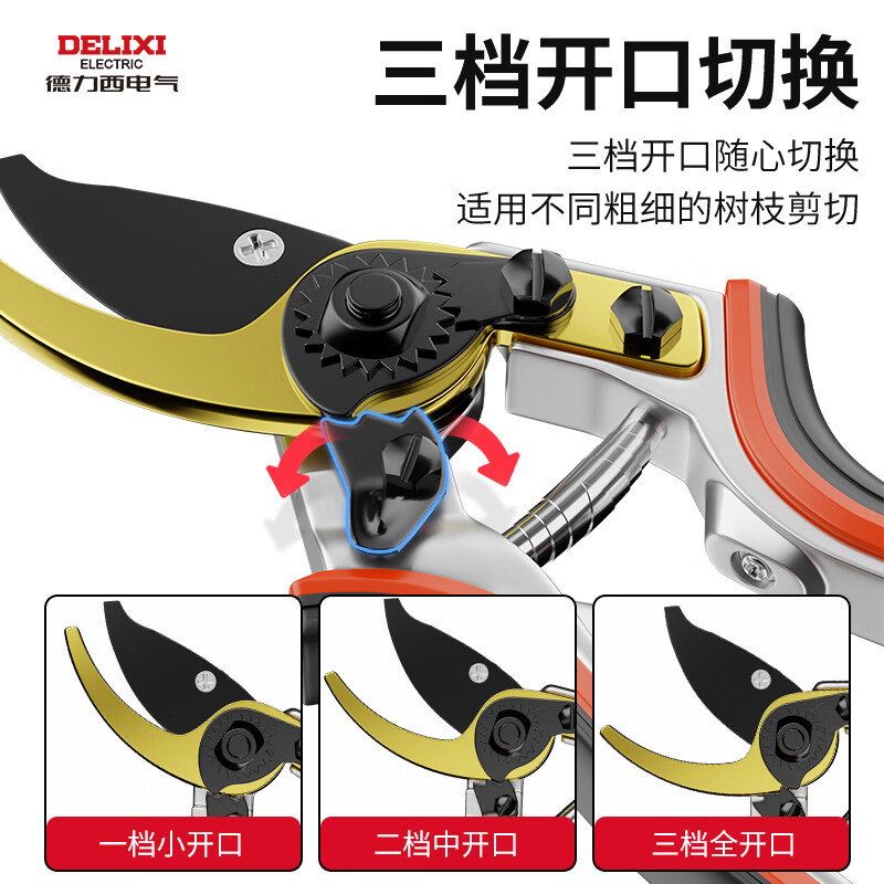 Delixi pruning shears gardening scissors garden pruning fruit tree pruning scissors floral pruning scissors flower thick branch shears double opening three-speed adjustment-SK5 steel head pruning shears