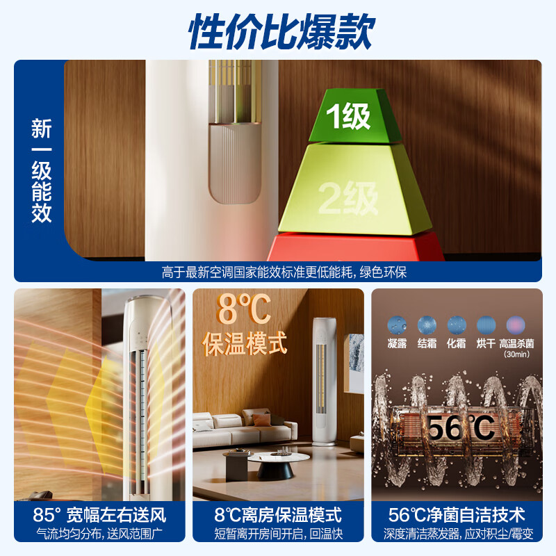 Gree (GREE) 3 HP Tianyi New Level 1 Energy Efficiency Inverter Living Room Air Conditioner Vertical Cabinet Gree Energy Saving Air Conditioner KFR-72LW/(72504)FNhAa-B1 National Subsidy for Home Appliances