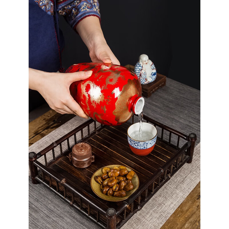 Miaopule 2025 Year of the Dragon Wine Bottle Porcelain Bottle Wine Bottle Wine Jar Wine Jar Household Empty Bottle Ceramic Retro Cellar Jingdezhen Dragon Bottle Burning 3 Jin Red Bottom Golden Dragon