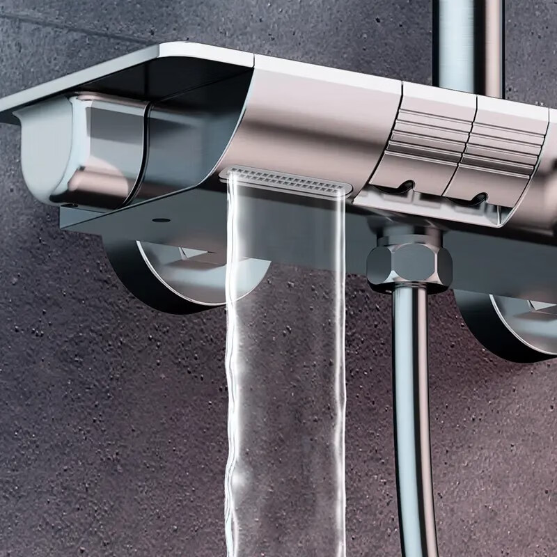 Hansgrohe Gun Gray Constant Temperature Shower Set Hydroelectric Digital Display Full Copper Supercharged Hot and Cold Water Shower White Shower Light Luxury Gray - Four Gears - Digital Display Hot and Cold Style