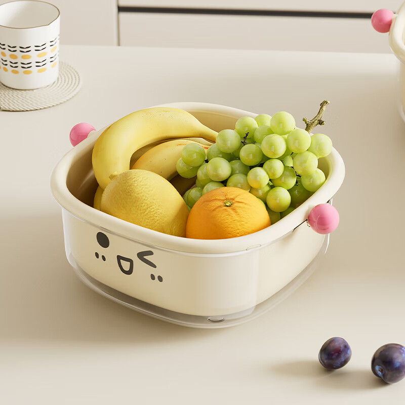 YIMEIHUI sink sink drain basket new home kitchen double-layer fruit basket washing basin living room exquisite small fruit plate purple/small size cute expression