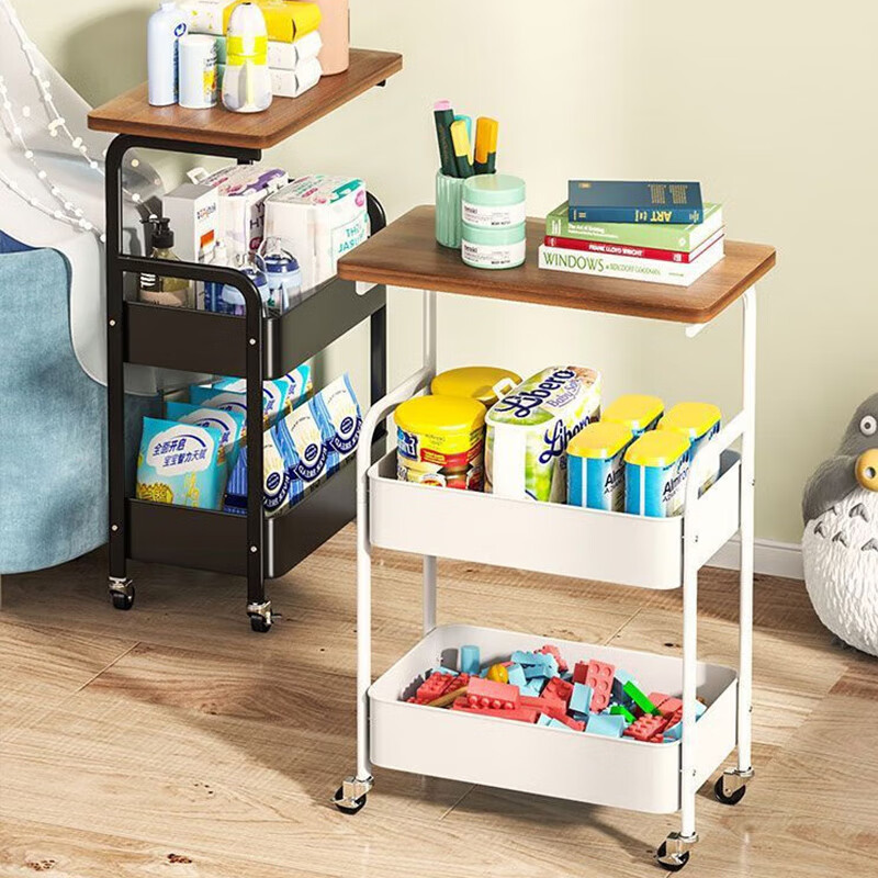 Zhuobo storage rack movable trolley snack rack bookshelf living room storage rack kitchen bathroom storage rack SJ13 black