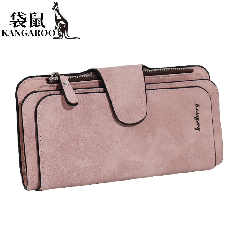 Kangaroo (KANGAROO) card holder women's exquisite high-end soft leather frosted wallet women's long multi-card slot folding card holder wallet all-in-one bag for women pink