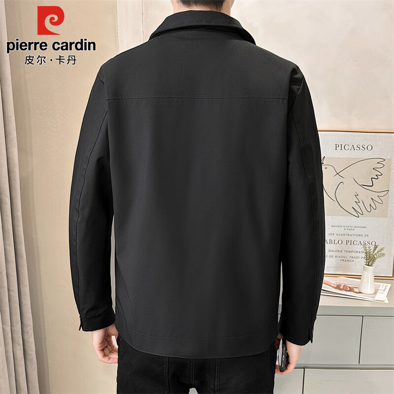 Pierre Cardin Jacket Men's Spring and Autumn Trendy Lapel Casual Work Jacket Men's Outerwear Men's Clothing Black XL