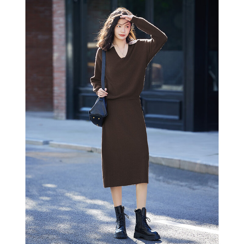 Demana Contrast Color Polo Collar Suit Autumn Long Sleeve Pullover Two-piece Set for Women