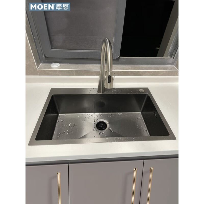 Moen 75513 sink single-slot nano anti-oil stain gun ash Taichung under-counter sink 75613DB 75813EB 70*48CM nano-slot + 7594SRS anti-fingerprint two