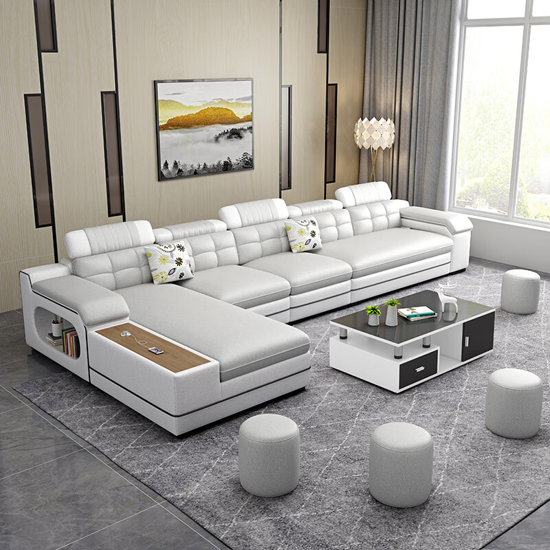 Bee Bear fabric sofa living room small apartment simple modern new cotton and linen no-wash technology cloth cat scratch cloth solid wood sofa (four people + imperial concubine seat) 2.8 meters thickened cat claw cloth latex sponge-solid wood frame