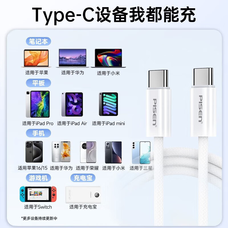 Pinsheng Apple 16 charging cable iPhone16/15promax fast charging cable PD60Wtype-c data cable double-ended 60W mobile phone car suitable for Huawei iPad Lenovo notebook