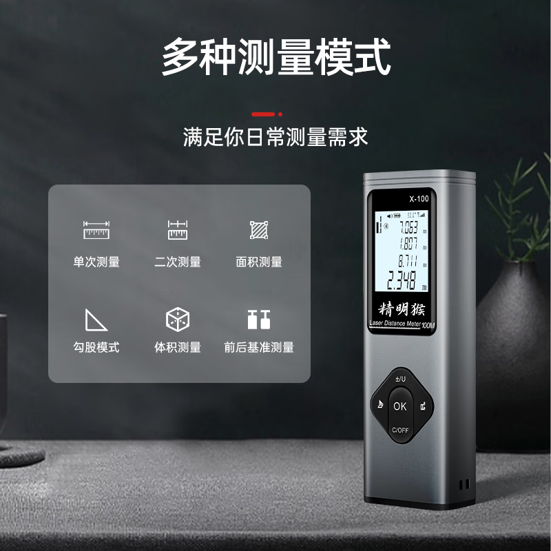 Smart Monkey Laser Distance Meter High-Precision Infrared Measurement Ruler Cross Line Bluetooth CAD Electronic Ruler Measuring Instrument Room Measurement Instrument 40M Drawing + Laser Cross Marker + Electronic Angle