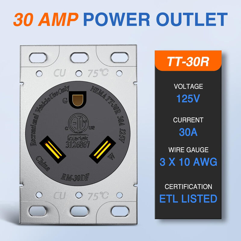 Nilight 30 Amp RV Socket 125V Heavy Duty Power Panel Universal Camping Trailer