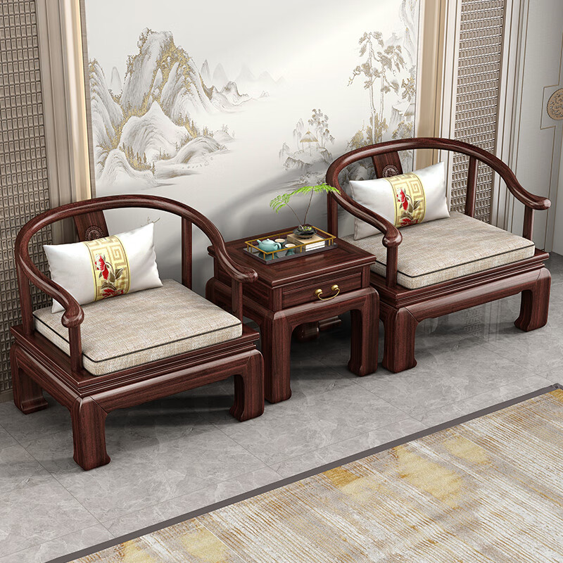 Muyouting Wujin wood new Chinese style all solid wood sofa living room winter and summer dual use simple log sofa small apartment combination set 1+2+3+ coffee table