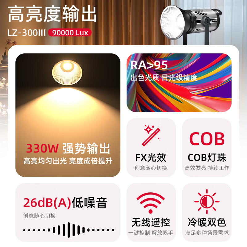 Leitz 300W third generation live broadcast fill light dual color temperature photography light COB always on light professional live broadcast room light indoor photography lighting light portrait video camera soft light ball set