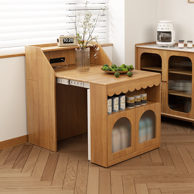 Konoshijia telescopic folding dining table and sideboard integrated small apartment home restaurant kitchen multi-functional telescopic dining table and chair combination folding telescopic dining table white