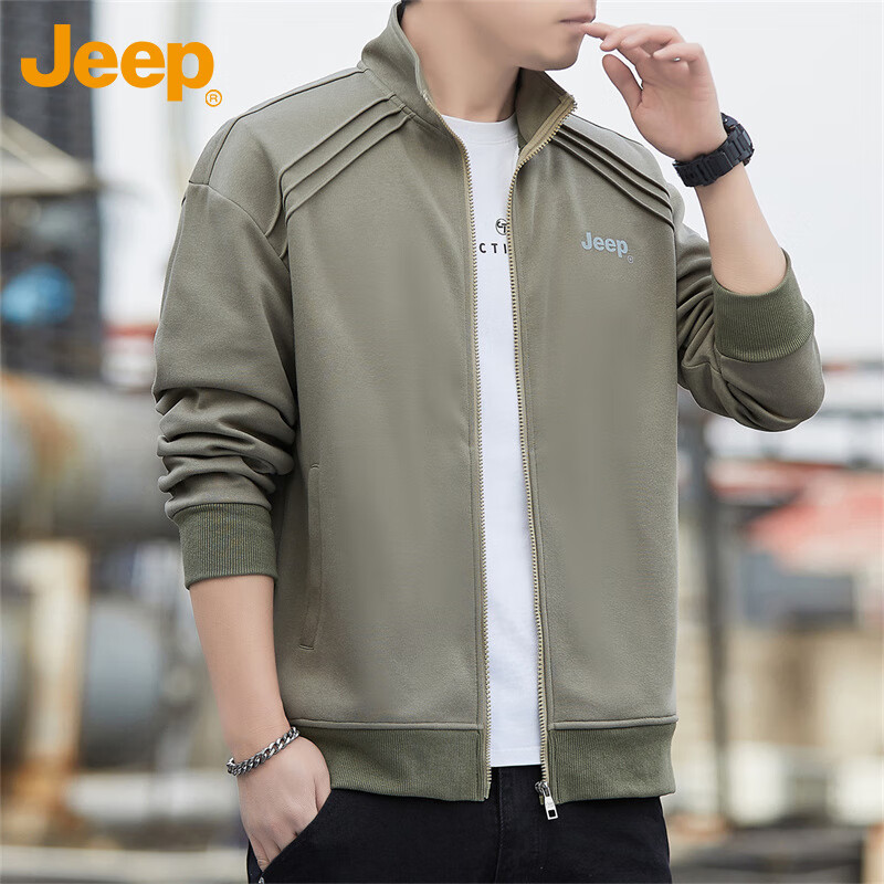JEEP Jeep Jacket Men's Autumn and Winter Casual Stand Collar Jacket Men's Loose Trendy Clothes Men's Military Green XL
