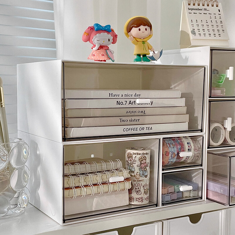Laishuhui ins desktop storage box acrylic office drawer-type cosmetics storage rack student desk stationery organization heightening three drawers