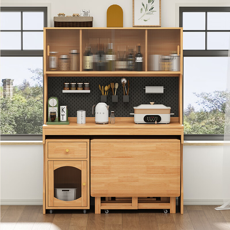 Jianxin solid wood folding dining table small apartment household dining table and chair combination movable dining table sideboard dining table integrated 5914