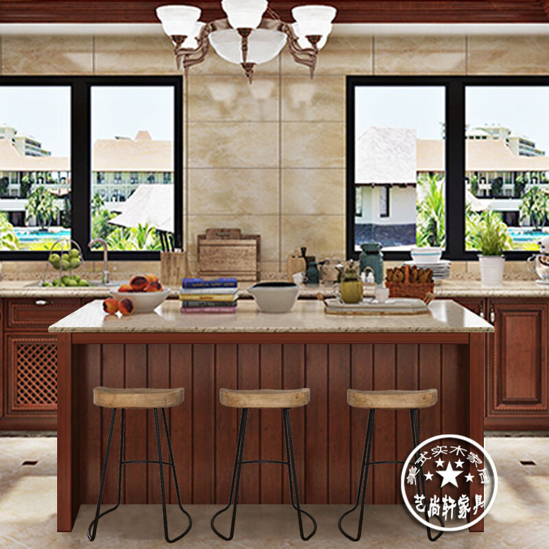 Ling Yuxun customized Nordic solid wood sideboard open kitchen marble island cooking table operation cabinet living room bar marble surface 120*65*90cm (2 drawers 2 doors) 4 doors