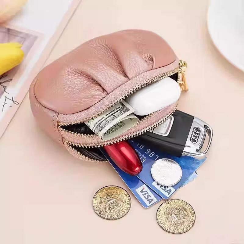 Chajin's new niche pleated hand-held zipper small wallet women's texture mini storage key bag card holder fashionable coin purse brown-double zipper coin purse