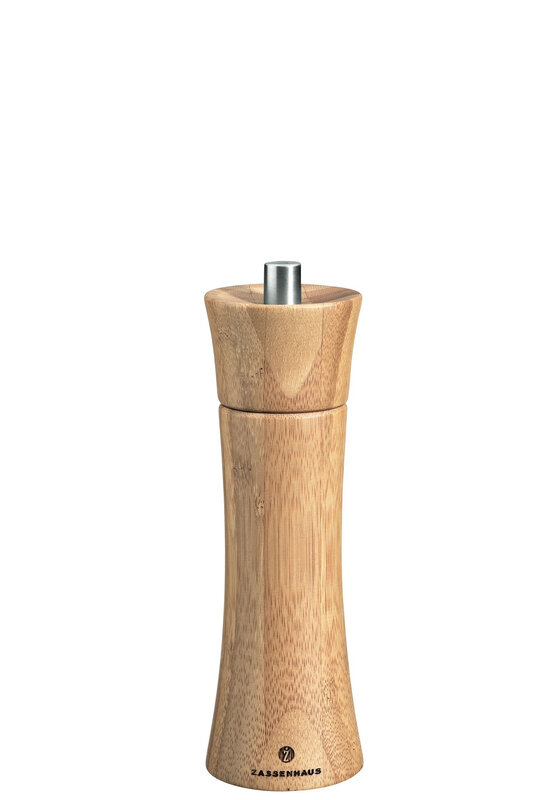 Zassenhaus 17cm bamboo wood manual grinder, 6-speed adjustment for pepper and salt grinding, stainless steel bearings