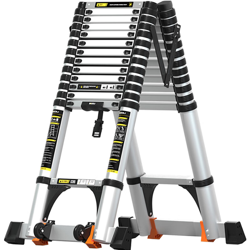 Magnesium Duoli (midoli) folding ladder multi-functional herringbone telescopic ladder aluminum alloy engineering ladder thickening can be lifted up and down portable household stair climbing straight ladder herringbone style 3.9 arch bridge anti-sway + roller *1