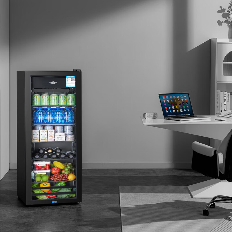 Frestec Ice Bar Bar Cabinet Office Large Capacity Small Refrigerator Home Living Room Glass Single Door Display Cabinet Red Wine Constant Temperature Refrigerator Second Level Energy Efficiency Retro Model 178 Liter Black Liner Refrigeration + Micro Freezing + Light + Lock