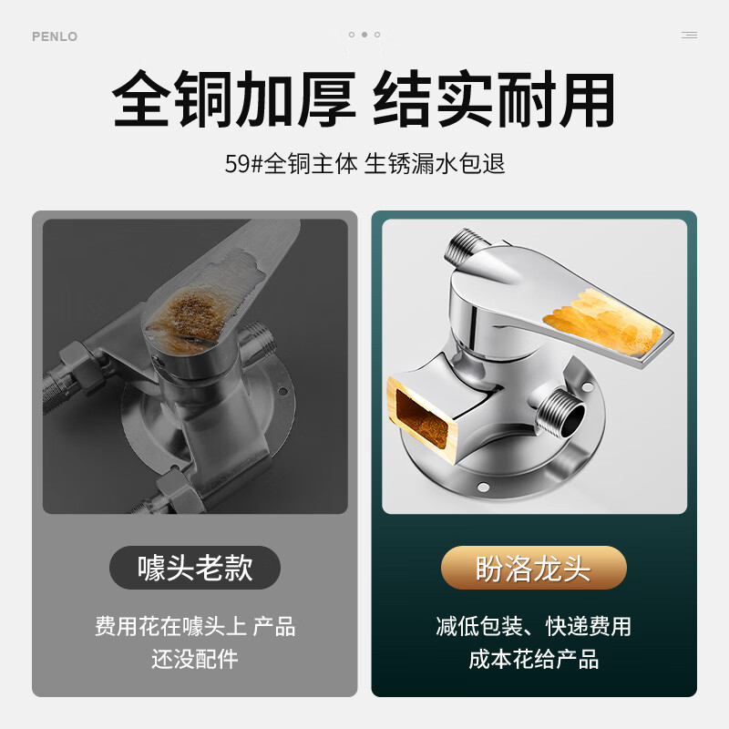 Panluo electric water heater U-shaped mixing valve exposed hot and cold shower faucet mixing valve simple shower head set Mixing valve + water distributor + 60cm explosion-proof pipe * 2 All copper material | 20-year warranty