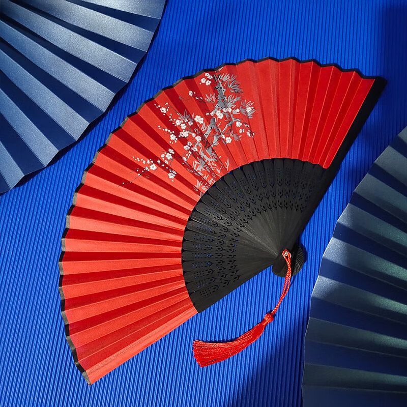 Ancient fan folding fan Chinese style men's and women's national fashion Hanfu cheongsam shooting dance portable portable folding compact fan Yixiaobaimei-red