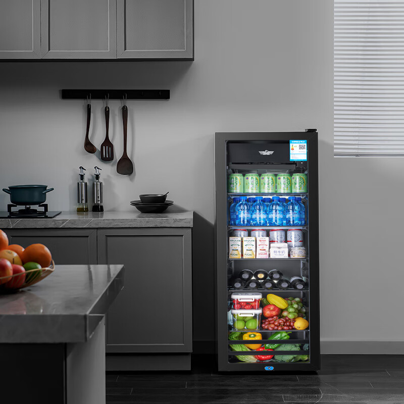 Frestec Ice Bar Bar Cabinet Office Large Capacity Small Refrigerator Home Living Room Glass Single Door Display Cabinet Red Wine Constant Temperature Refrigerator Second Level Energy Efficiency Retro Model 178 Liter Black Liner Refrigeration + Micro Freezing + Light + Lock