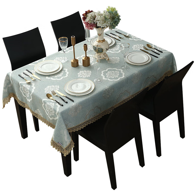 Bansheng European rectangular dining table tablecloth living room home coffee table cloth lace square tablecloth Leman Fei-blue 140*200cm (including lace)