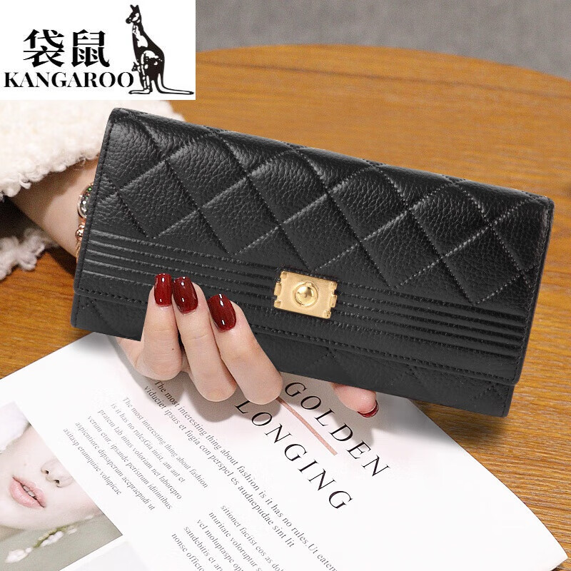 Kangaroo Yellow Lucky Leather Long Wallet Female Xiaofengfeng Internet Celebrity New Dual Photo Slot Wallet Large Capacity for Mobile Phone Valentine's Day Birthday Gift Box Yellow