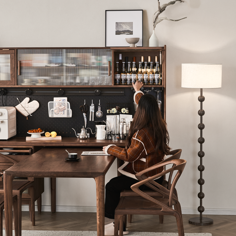 Exclusive Senhuo solid wood sideboard North American black walnut wall-mounted integrated high cabinet with built-in table wine cabinet cabinet living room multi-function 1.65 meter sideboard (North American black walnut)