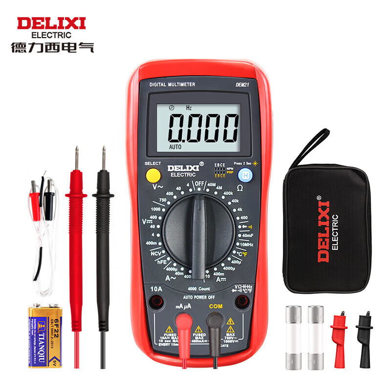 DELIXI ELECTRIC multimeter digital burn-proof backlight digital display high-precision thermometer multimeter ammeter DEM21 (large meter) 3 3/4 capacitance max
