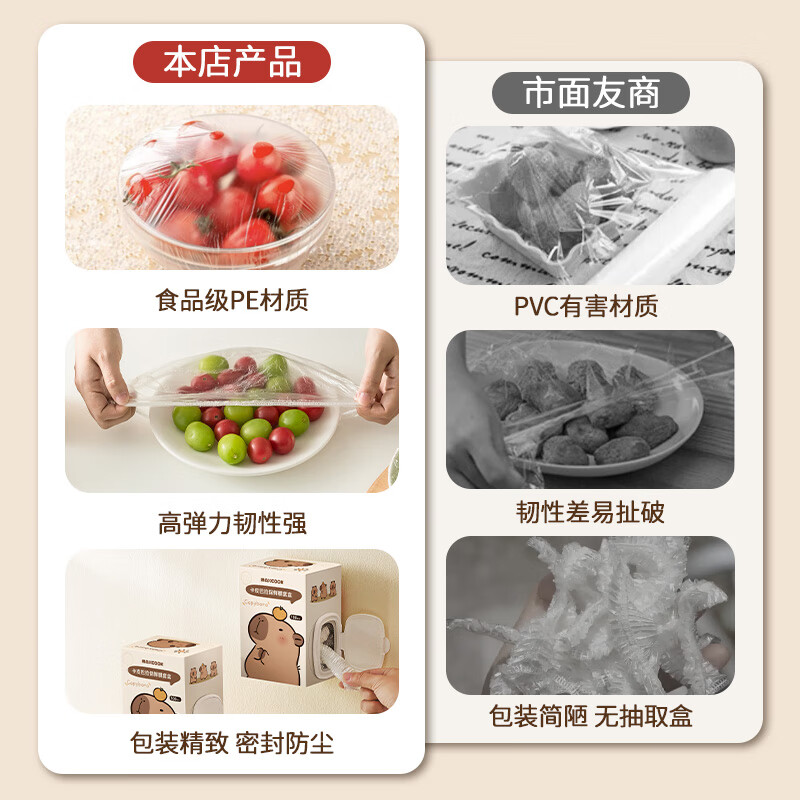 MAXCOOK plastic wrap cover for fresh-keeping vegetables, 300 pieces of fresh-keeping cover cover, disposable universal bag, Kapibara MCPJ6247