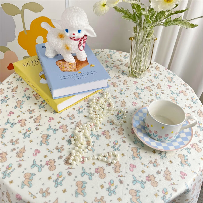 Anjun Shengfeng Floral Plaid Table Cloth Velvet Girly Heart Student Desk Cloth Pad Photo Background Cloth Puppy Party 40*60cm (Small Cover Cloth)