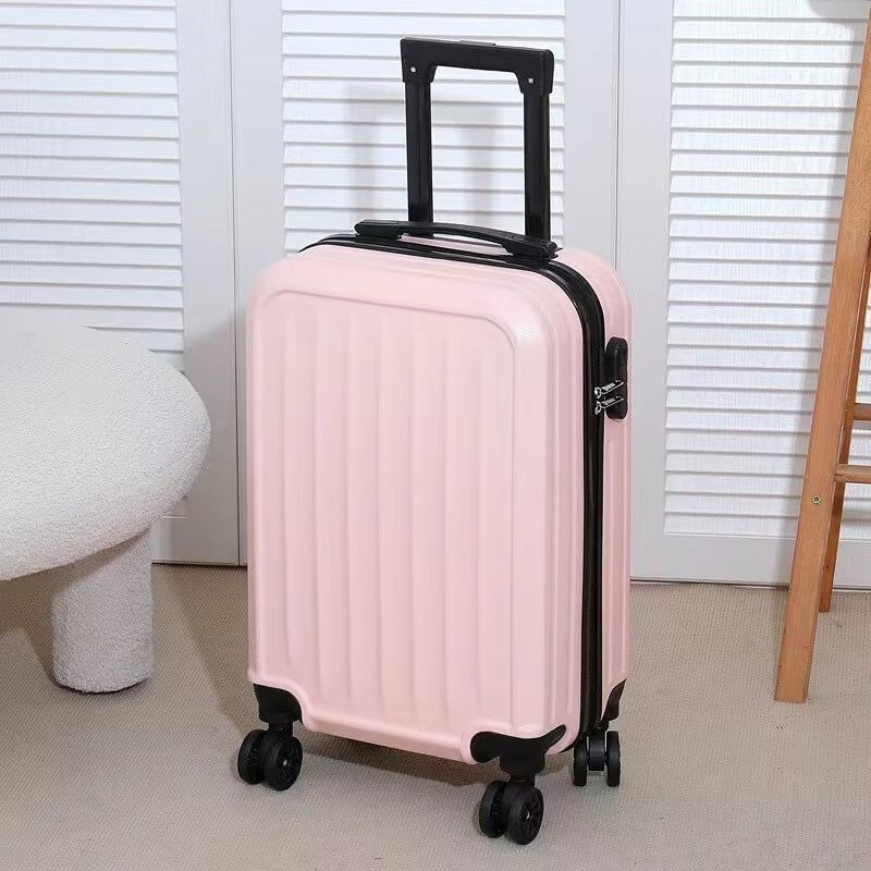 20-inch boarding suitcase trolley suitcase with password lock suitcase universal wheel for male and female students, strong and durable 20-inch beige wide strip without half pocket