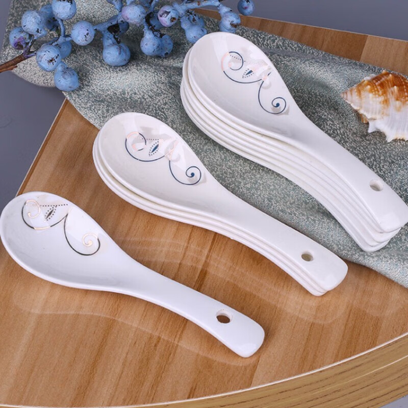 Yexiang 10 small ceramic spoons small spoons rice spoons pure white spoons