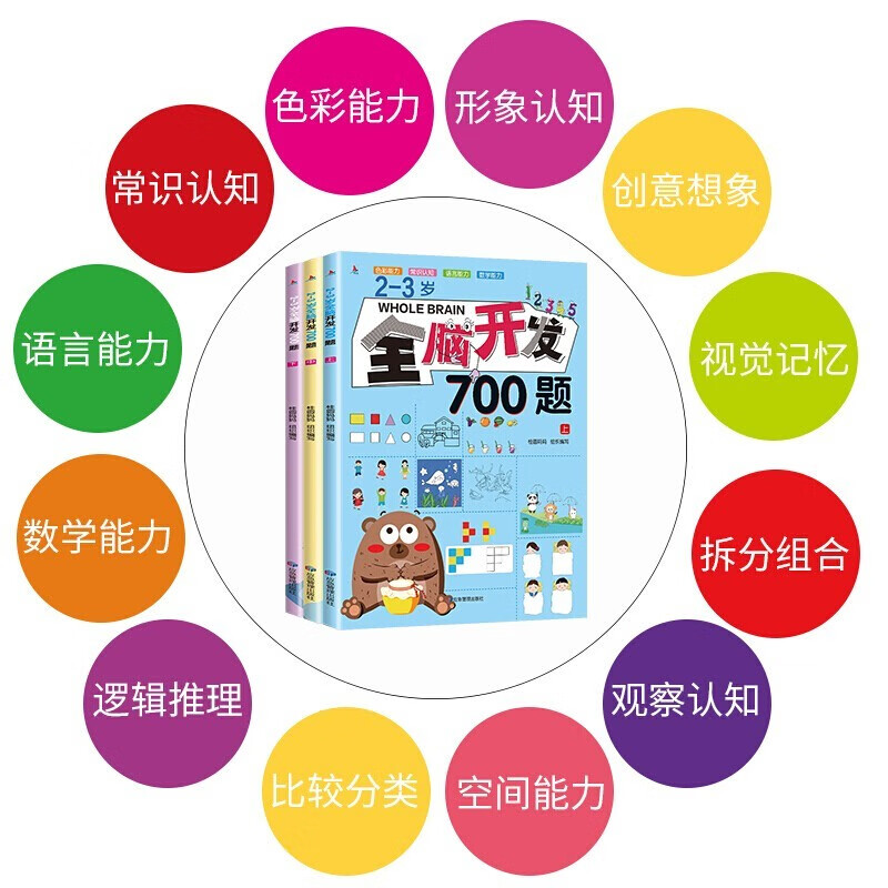 Whole brain development 700 questions 2-3 years old, 3 volumes of children's educational books, concentration training exercise books, full set of game books, reading extracurricular books, extracurricular independent reading holiday books