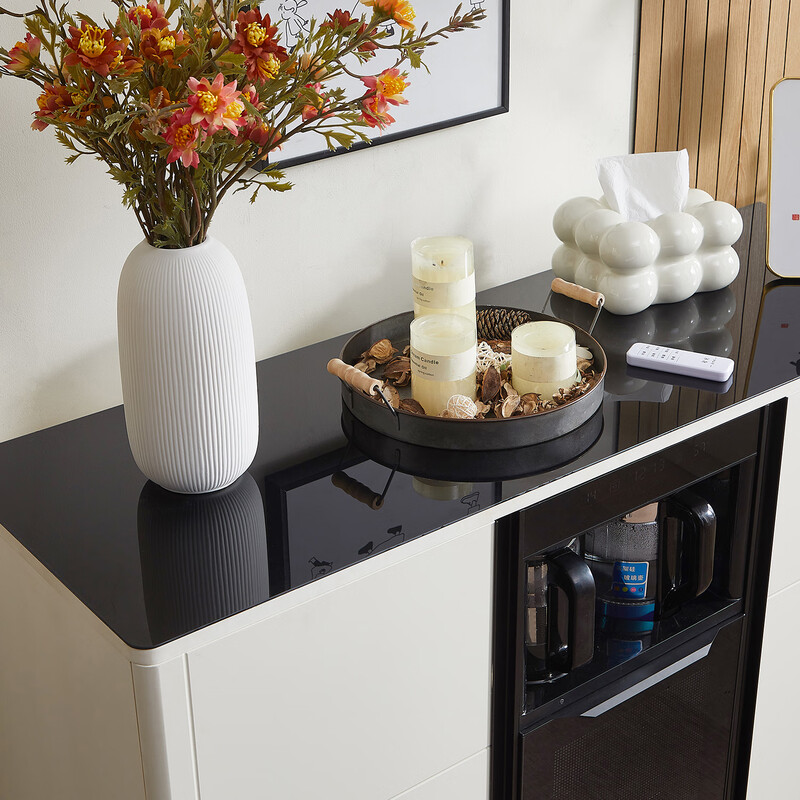 Smart tea bar machine with refrigerator integrated storage cabinet fully automatic sideboard water dispenser for living room and office with voice milk white hot and cold type three doors with refrigerator for disinfection 1170*400*970