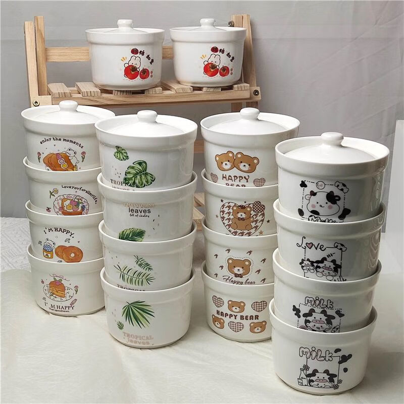GIOIO stew cup, one person water-proof stew pot, household bird's nest steamed egg custard pot, stewed soup and ginseng cup, hotel Shaxian soup cup, pure white stew cup, 1 piece, 4.5 inches, with lid (about 400 ml)