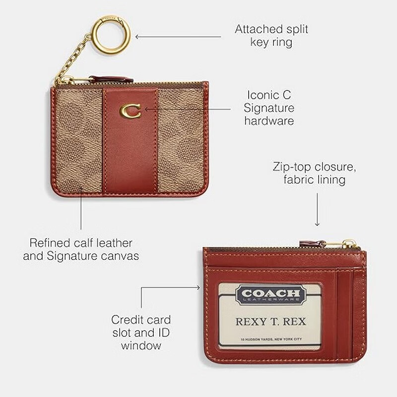 COACH Wallet Women's 2025 New Camellia Color Blocking LOGO Short Card Holder ID Bag Clutch Bag Light Luxury Girl Gift Denim/Silver Blue Presbyopia One Size/11.5*11.5cm