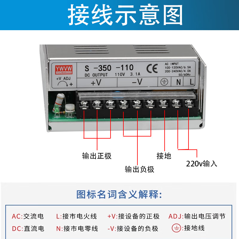 MEAN WELL 110V switching power supply AC AC220V to DC110V10A220v high power adjustable DC power supply S S-1200-220