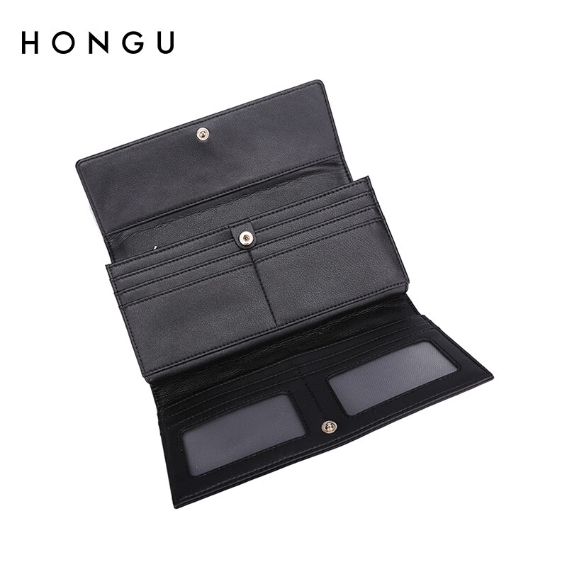 Honggu New Wallet Women's Long Korean Style Simple Wallet Three-fold Multifunctional Wallet Small Handbag Clutch Black (Long Style)
