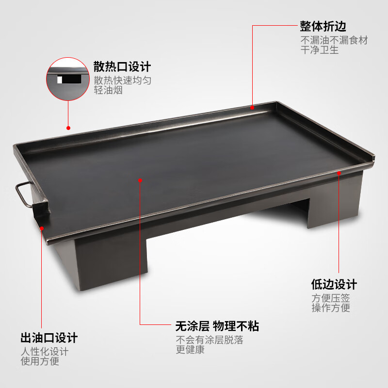 Teppanyaki iron plate commercial stall frying pan grill pan squid equipment grilled cold noodles egg cake filling stove gas fried rice pot 150X45X0.8CM thick + double stove